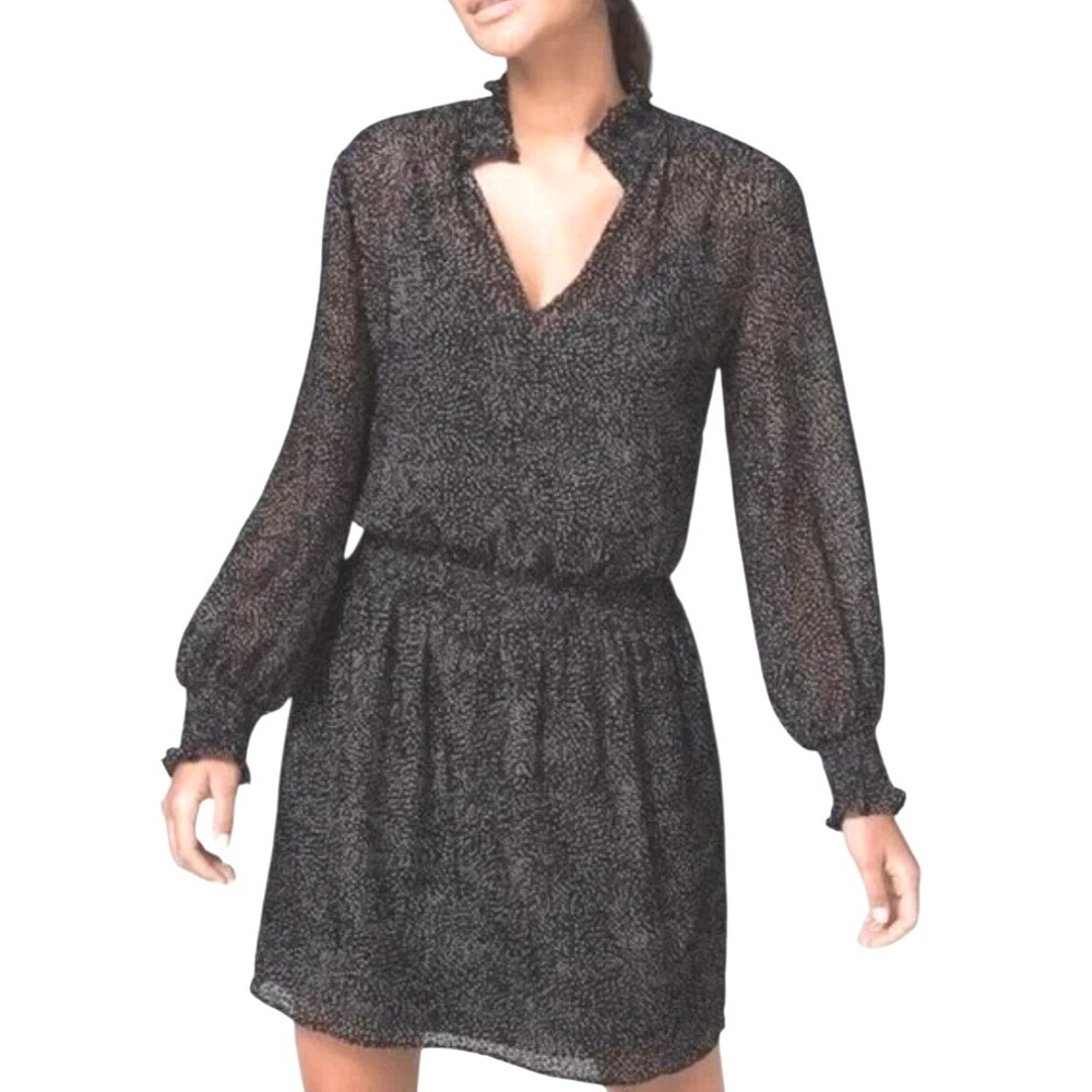 White House Black Market Whimsigoth Mini Dress Sheer Long Sleeve Ruffle Neck XXS